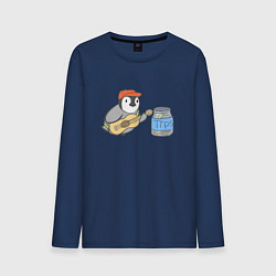 Лонгслив хлопковый мужской Воробей гитарист собирает донаты, цвет: тёмно-синий