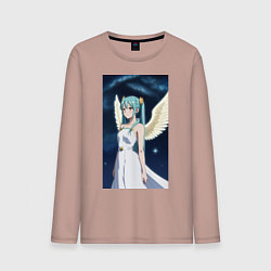 Лонгслив хлопковый мужской Аниме девушка ангел, цвет: пыльно-розовый