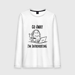 Лонгслив хлопковый мужской Кот - интроверт, цвет: белый