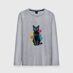 Лонгслив хлопковый мужской Кошка яркая грациозность, цвет: меланж