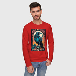 Лонгслив хлопковый мужской Ворон в рамке, цвет: красный — фото 2