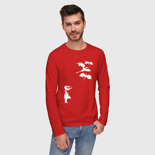 Мужской лонгслив Девочка и драконы / Красный – фото 3