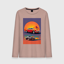 Лонгслив хлопковый мужской Ретро спорт кар, цвет: пыльно-розовый