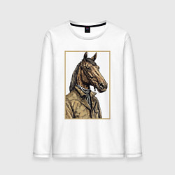 Лонгслив хлопковый мужской Конь в бежевом пальто, цвет: белый