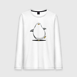 Лонгслив хлопковый мужской Мультяшный пингвин шагает, цвет: белый