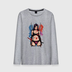 Лонгслив хлопковый мужской Аниме девушка с катанами, цвет: меланж