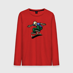 Лонгслив хлопковый мужской Скелет скейтер, цвет: красный