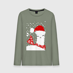 Лонгслив хлопковый мужской Лама в шапочке и шарфе, цвет: авокадо