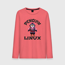 Лонгслив хлопковый мужской Система линукс пингвин в кимоно, цвет: коралловый
