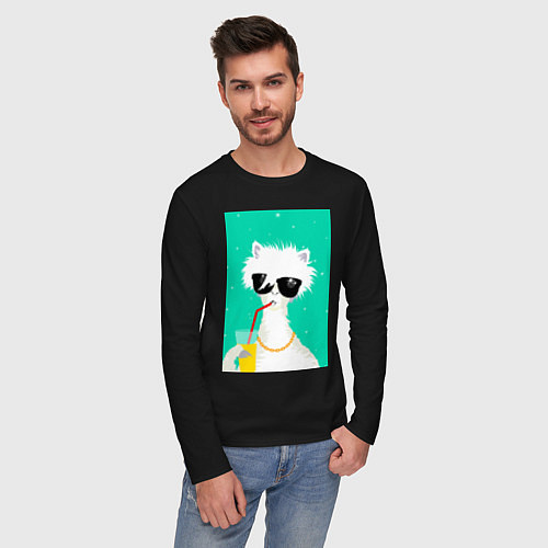 Мужской лонгслив Лама-альпака на чиле с бокалом / Черный – фото 3