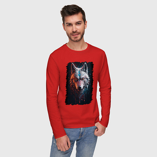 Мужской лонгслив Психоделический волк / Красный – фото 3