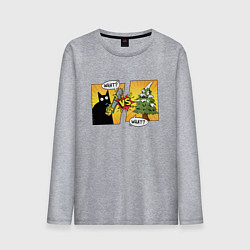 Лонгслив хлопковый мужской Кот против елки, цвет: меланж