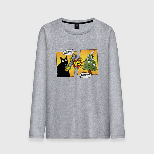 Мужской лонгслив Кот против елки / Меланж – фото 1