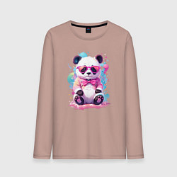 Лонгслив хлопковый мужской Милая панда в розовых очках и бантике, цвет: пыльно-розовый