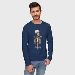 Лонгслив хлопковый мужской Улыбающийся скелет, цвет: тёмно-синий — фото 2