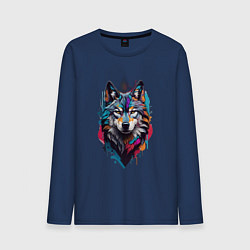 Лонгслив хлопковый мужской Волк в стиле Граффити, цвет: тёмно-синий