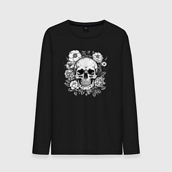 Лонгслив хлопковый мужской Skull in flowers from napalm 696, цвет: черный
