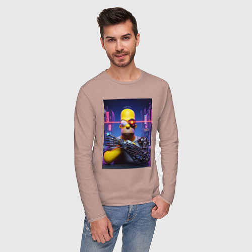 Мужской лонгслив Cyber Homer Simpson - ai art / Пыльно-розовый – фото 3