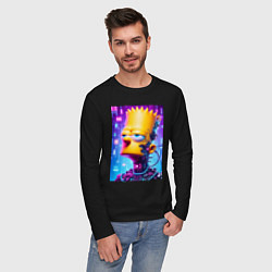 Лонгслив хлопковый мужской Cyber Bart Simpson - ai art, цвет: черный — фото 2