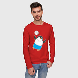 Лонгслив хлопковый мужской Пингвин волейболист, цвет: красный — фото 2