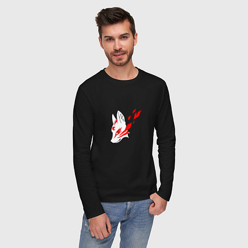 Мужской лонгслив Маска демона Кицунэ / Черный – фото 3