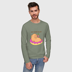 Лонгслив хлопковый мужской Капибара dont worry be capy, цвет: авокадо — фото 2