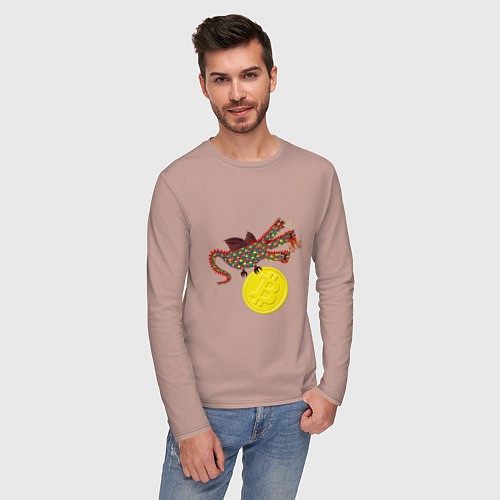 Мужской лонгслив Дракон с монетой Биткойна / Пыльно-розовый – фото 3