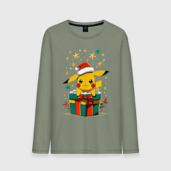 Лонгслив хлопковый мужской Новогодний пика-пика, цвет: авокадо