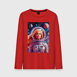 Лонгслив хлопковый мужской Красавица Барби в космосе - нейросеть, цвет: красный