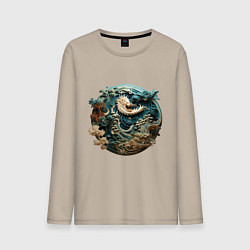 Лонгслив хлопковый мужской Китайский дракон в круге, цвет: миндальный