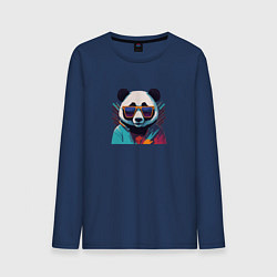Лонгслив хлопковый мужской Модная панда в солнечных очках, цвет: тёмно-синий