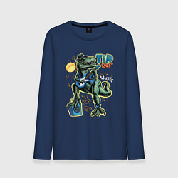Лонгслив хлопковый мужской Тираннозавр с гитарой в шляпе, цвет: тёмно-синий