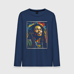 Лонгслив хлопковый мужской Боб Марли портрет, цвет: тёмно-синий