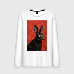 Лонгслив хлопковый мужской Черный кролик на красном фоне, цвет: белый