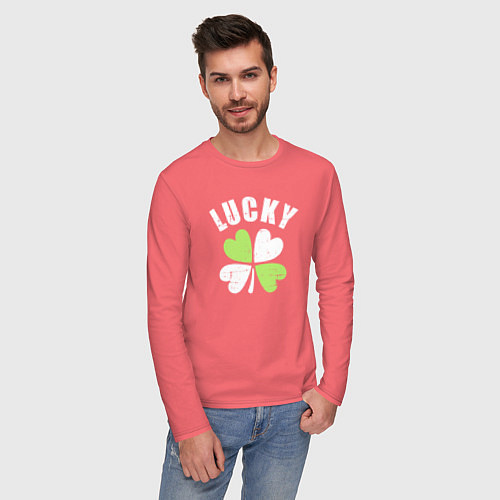 Мужской лонгслив Lucky day / Коралловый – фото 3
