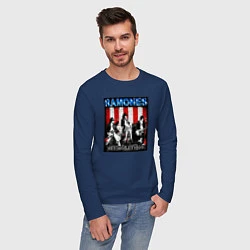 Лонгслив хлопковый мужской Ramones hey ho lets go, цвет: тёмно-синий — фото 2