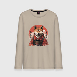 Лонгслив хлопковый мужской Сиба ину, самурай, цвет: миндальный