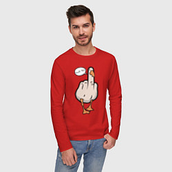 Лонгслив хлопковый мужской Duck you - фак ю, цвет: красный — фото 2