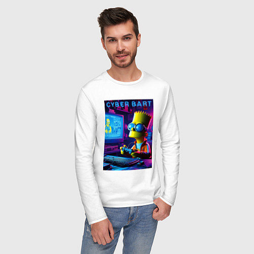 Мужской лонгслив Cyber Bart is an avid gamer / Белый – фото 3
