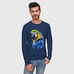 Лонгслив хлопковый мужской Сине-золотой попугай ара, цвет: тёмно-синий — фото 2