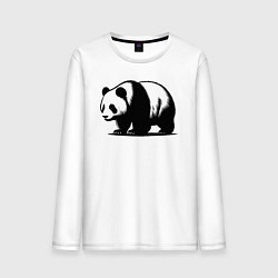 Лонгслив хлопковый мужской Стоящая чёрная панда, цвет: белый