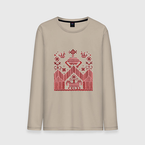 Мужской лонгслив Красные славянская узоры вышивки / Миндальный – фото 1