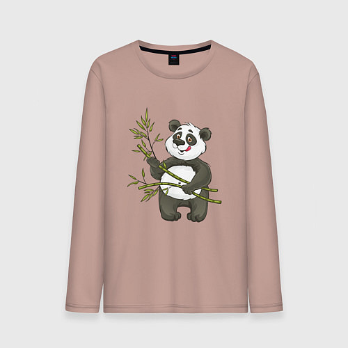 Мужской лонгслив Мультяшная панда с бамбуком / Пыльно-розовый – фото 1
