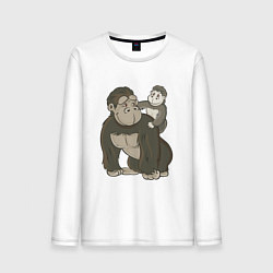 Лонгслив хлопковый мужской Мультяшная горилла с детенышем, цвет: белый