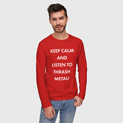 Лонгслив хлопковый мужской Надпись Keep calm and listen to thash metal, цвет: красный — фото 2