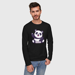 Лонгслив хлопковый мужской Привет от панды, цвет: черный — фото 2