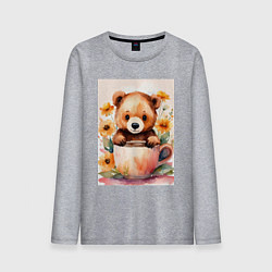 Лонгслив хлопковый мужской Медвежонок с кружкой, цвет: меланж