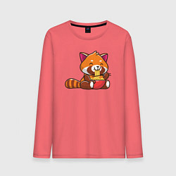 Лонгслив хлопковый мужской Красная панда ест лапшу, цвет: коралловый