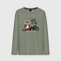 Лонгслив хлопковый мужской Плюшевый медвежонок с мотоциклом, цвет: авокадо
