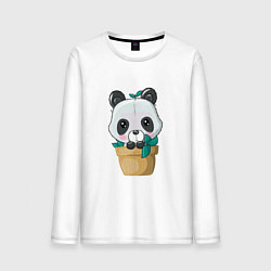 Лонгслив хлопковый мужской Милая панда в цветочном горшке, цвет: белый